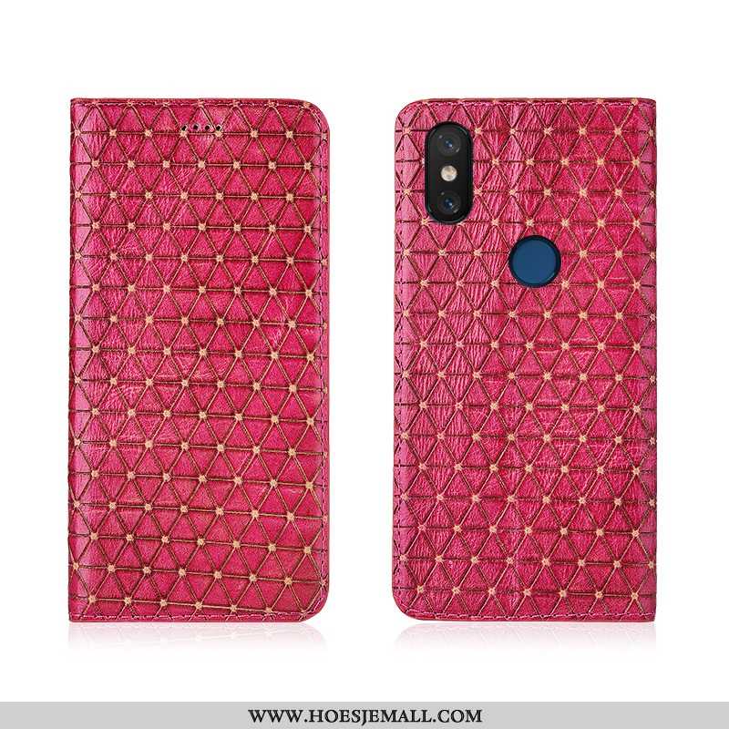 Hoes Xiaomi Mi 8 Pro Leren Hoesje Echt Leer Zacht All Inclusive Geruit Mini Nieuw Roos