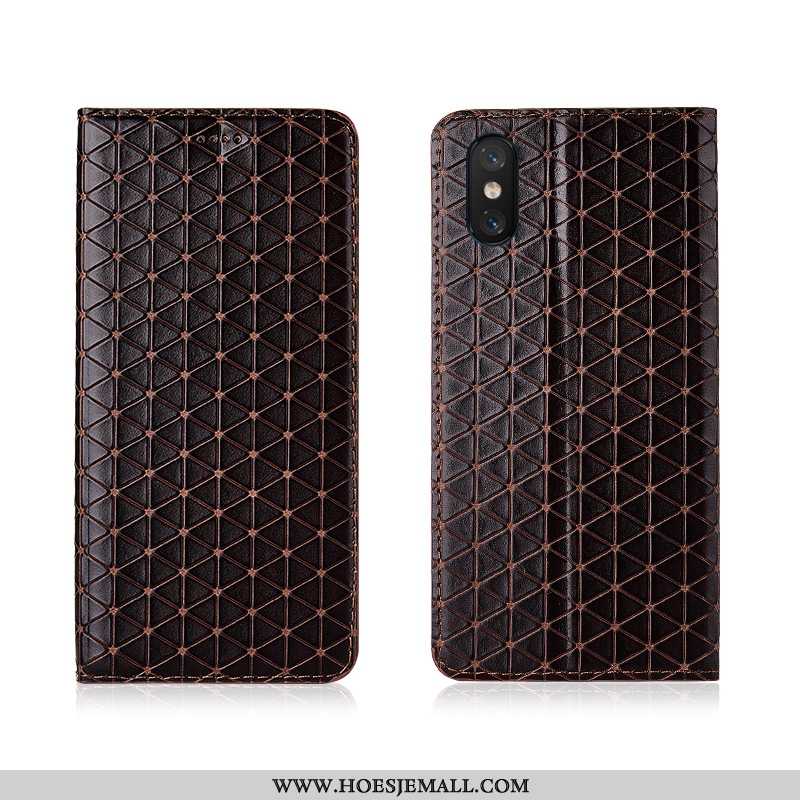 Hoes Xiaomi Mi 8 Pro Leren Hoesje Echt Leer Zacht All Inclusive Geruit Mini Nieuw Roos