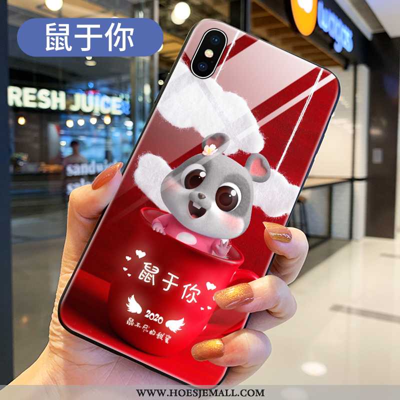 Hoes Xiaomi Mi 8 Pro Patroon Siliconen Mooie Glas Hoesje Rat Anti-fall Rood