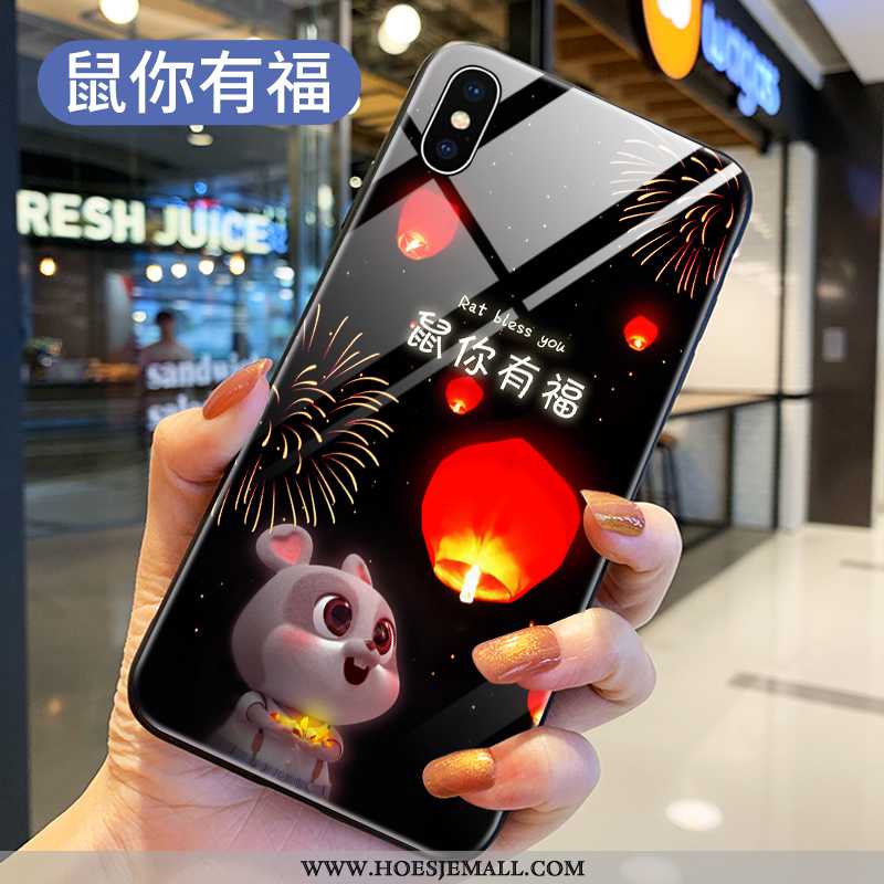 Hoes Xiaomi Mi 8 Pro Patroon Siliconen Mooie Glas Hoesje Rat Anti-fall Rood