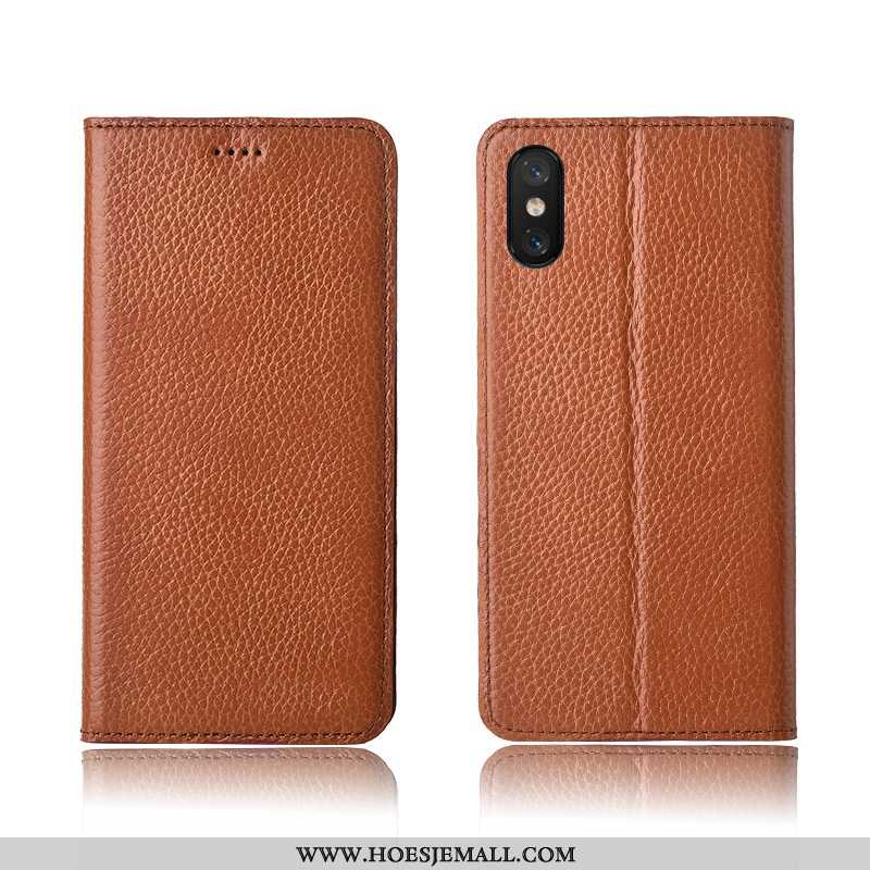 Hoes Xiaomi Mi 8 Pro Echt Leer Patroon Siliconen Zacht Bescherming Leren Hoesje Bruin Bruine