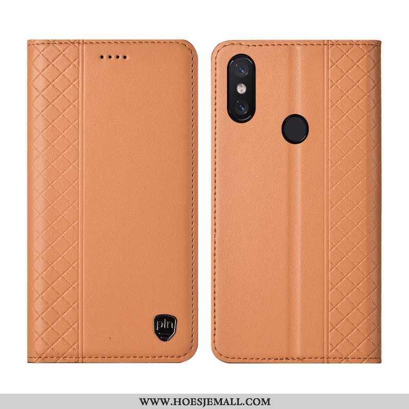 Hoes Xiaomi Mi 8 Pro Echt Leer Patroon Jeugd Geruite Mobiele Telefoon Mini Hoesje Geel