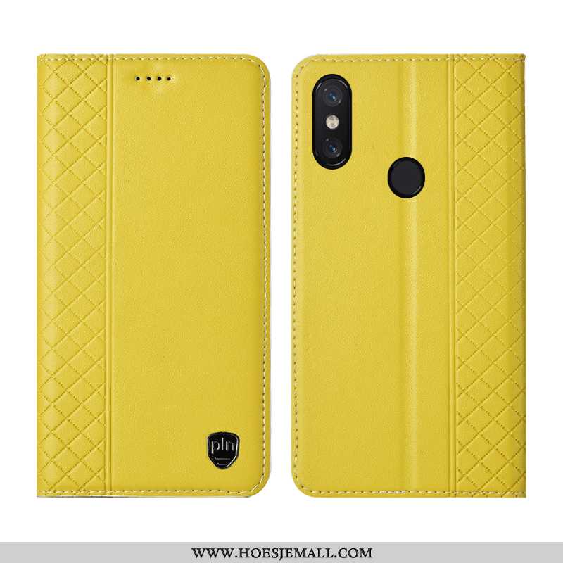 Hoes Xiaomi Mi 8 Pro Echt Leer Patroon Jeugd Geruite Mobiele Telefoon Mini Hoesje Geel