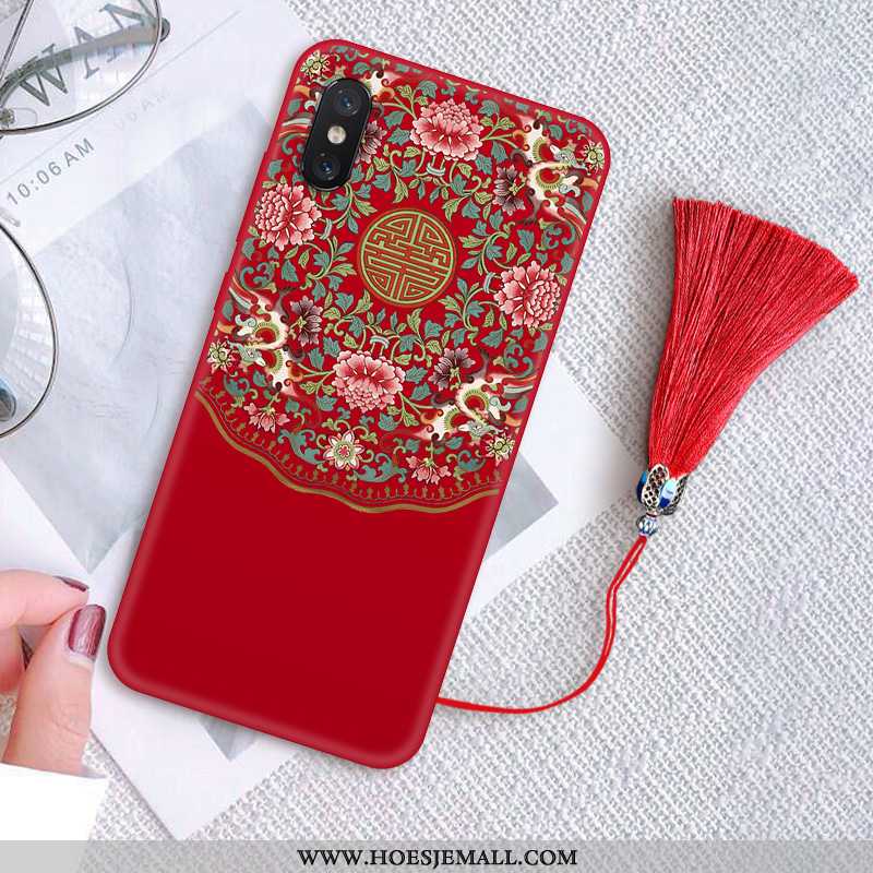 Hoesje Xiaomi Mi 8 Pro Vintage Patroon Mobiele Telefoon Wind Zacht Anti-fall Rood