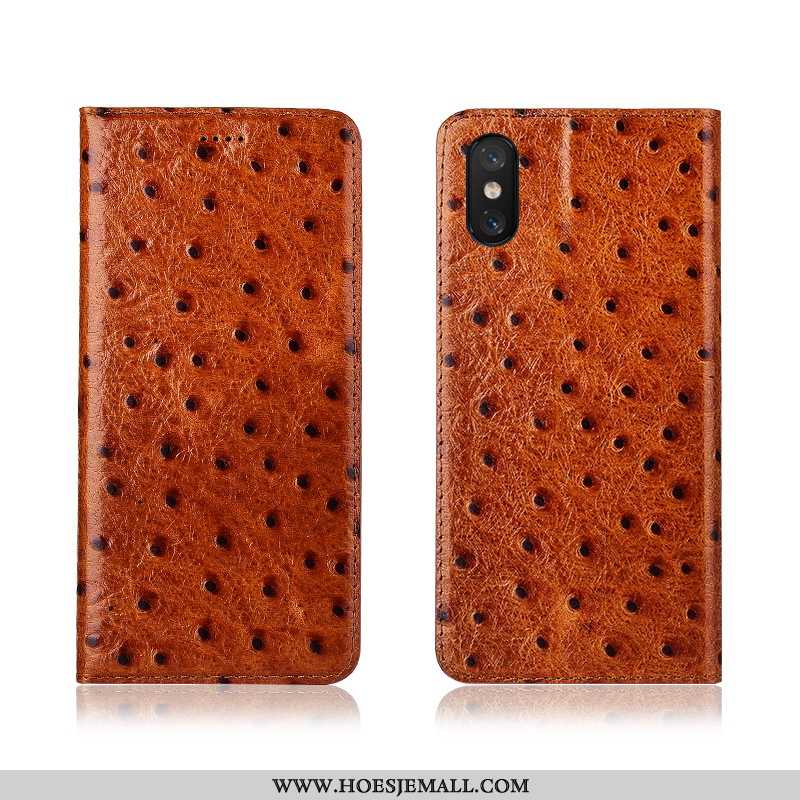 Hoesje Xiaomi Mi 8 Pro Echt Leer Patroon Bescherming Zacht Jeugd Mini Mobiele Telefoon Oranje