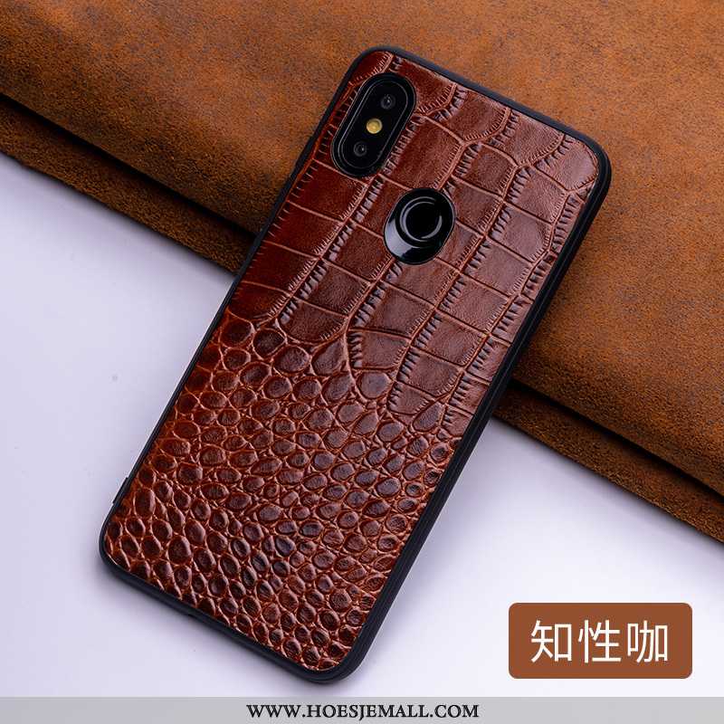 Hoes Xiaomi Mi 8 Trend Bescherming Hard Leren Hoesje Doorzichtig Echt Leer Mobiele Telefoon Bruin