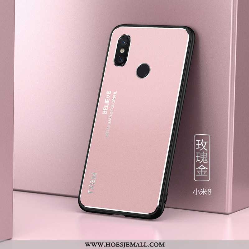 Hoes Xiaomi Mi 8 Dun Siliconen Anti-fall Mobiele Telefoon All Inclusive Roze Metaal