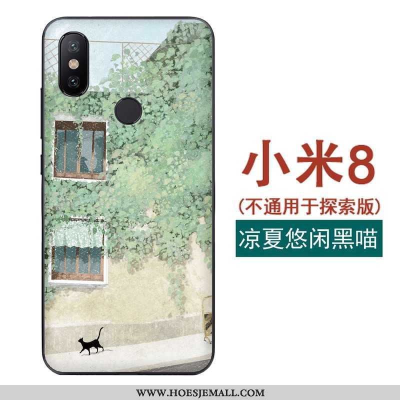 Hoesje Xiaomi Mi 8 Zacht Reliëf Patroon Mobiele Telefoon Kat Groen Rood