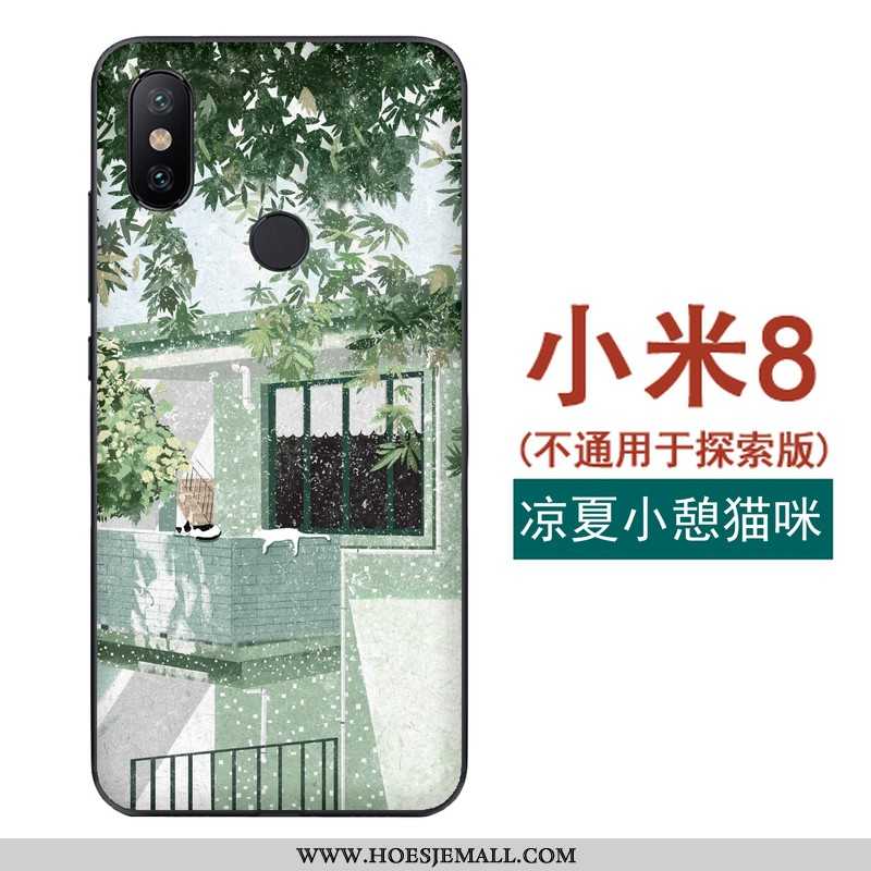 Hoesje Xiaomi Mi 8 Zacht Reliëf Patroon Mobiele Telefoon Kat Groen Rood