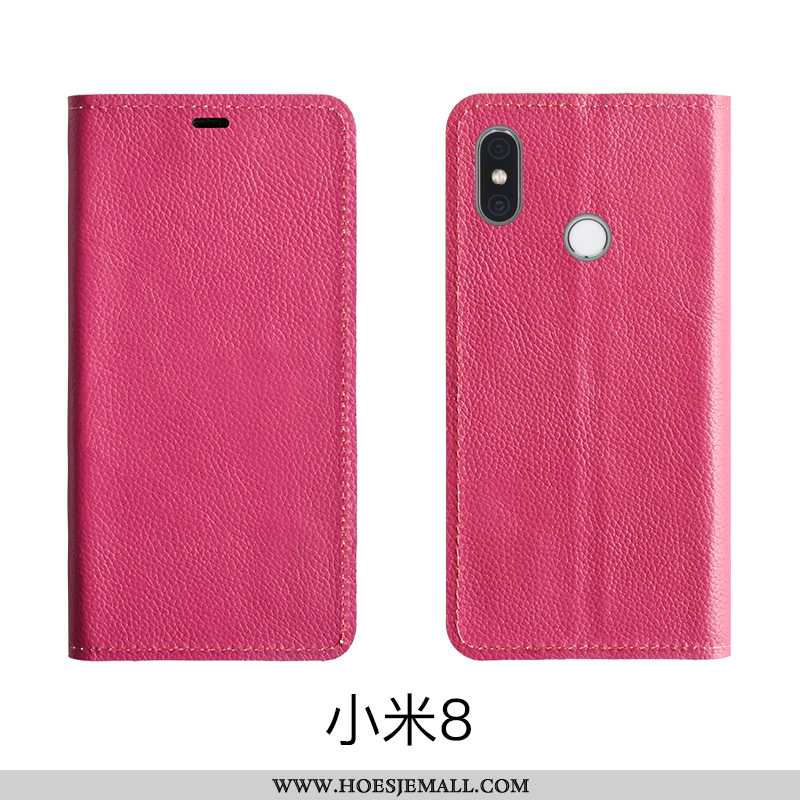 Hoesje Xiaomi Mi 8 Leer Patroon Hoes Bescherming Rood Folio Roos