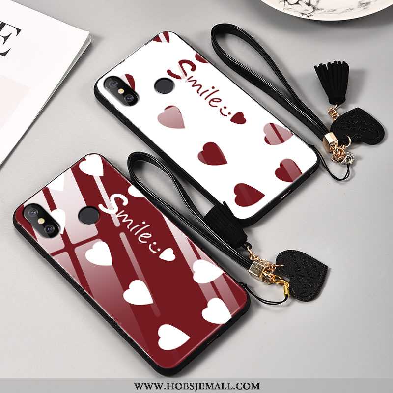 Hoesje Xiaomi Mi 8 Siliconen Glas Liefde Hoes Trend Scheppend Anti-fall Rood