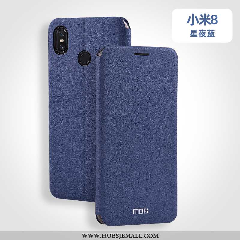 Hoes Xiaomi Mi 8 Leren Hoesje Zacht Bedrijf Clamshell Siliconen Blauw Blauwe