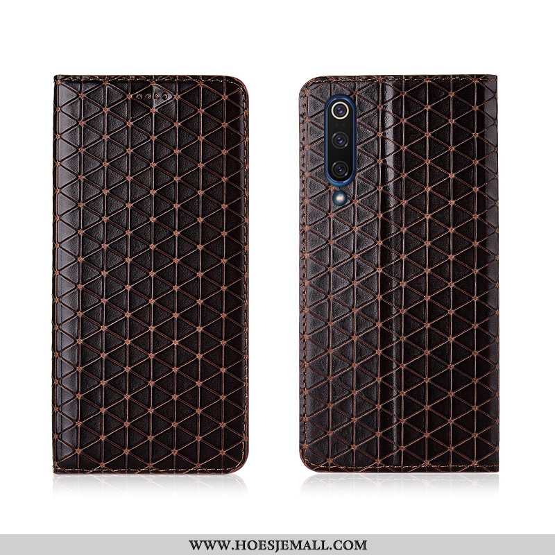 Hoes Xiaomi Mi 9 Lite Bescherming Leren Hoesje Echt Leer Mini All Inclusive Geruit Bruine