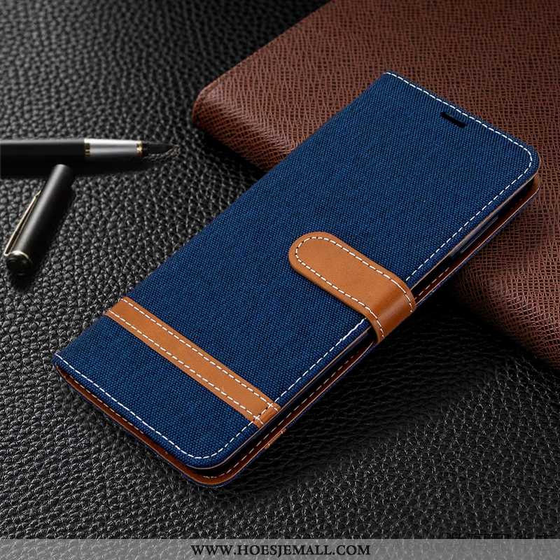 Hoes Xiaomi Mi 9 Leren Hoesje Denim Mobiele Telefoon Bedrijf Folio Donkerblauw Kaart Donkerblauwe