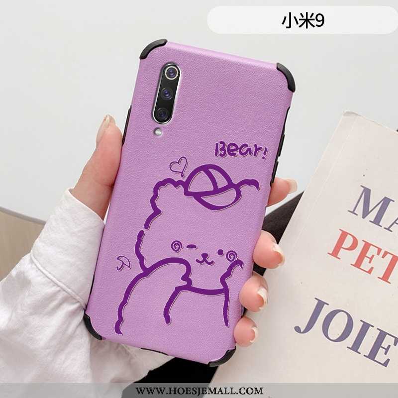 Hoesje Xiaomi Mi 9 Bescherming Leren Beren Scheppend Mobiele Telefoon Anti-fall Purper