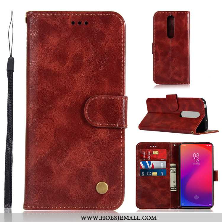 Hoes Xiaomi Mi 9t Pro Persoonlijk Vintage Leren Hoesje Clamshell Bescherming Rood Zacht Bruine