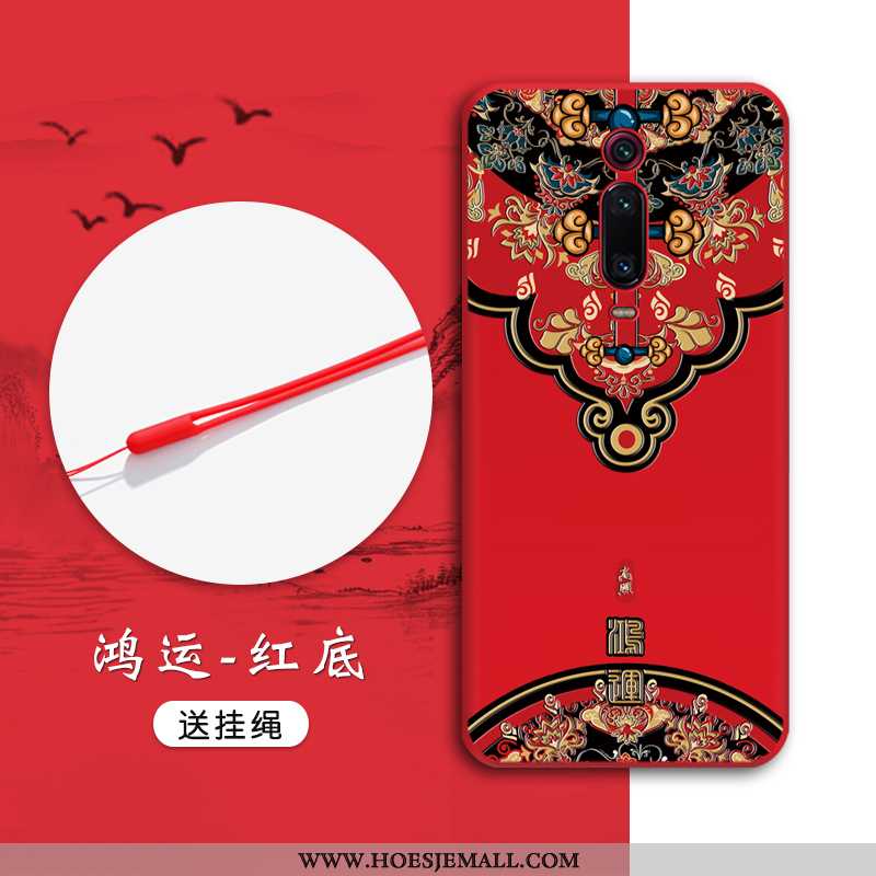 Hoes Xiaomi Mi 9t Pro Bescherming Reliëf Anti-fall Hoesje Zacht Rood Mini Zwarte