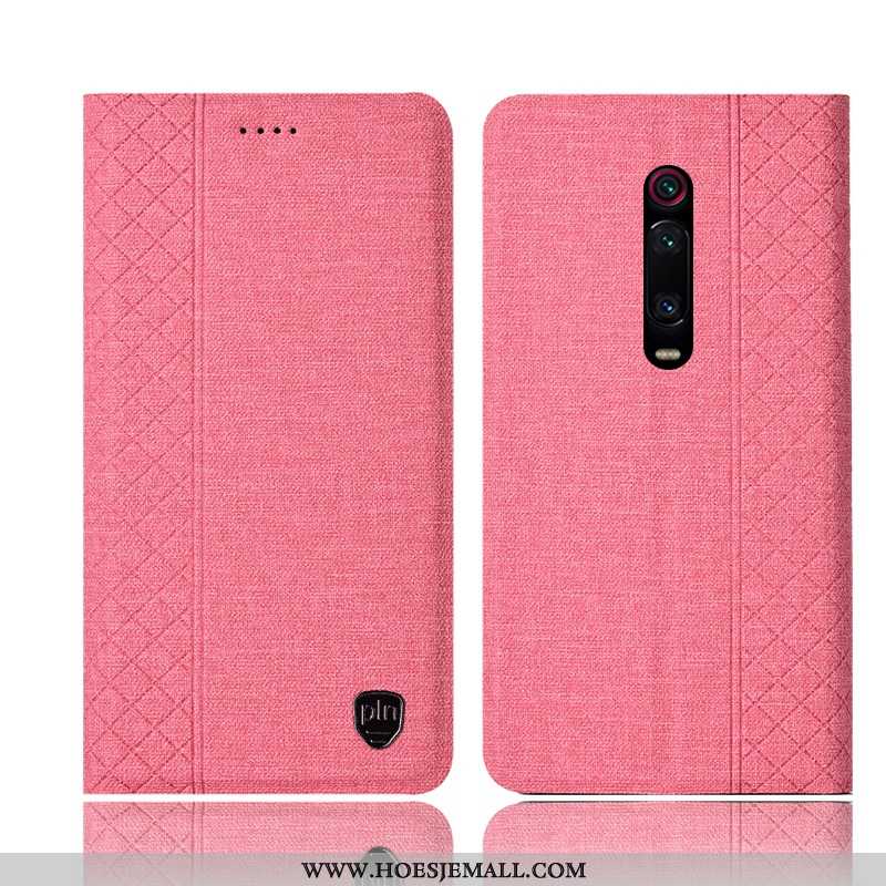 Hoesje Xiaomi Mi 9t Pro Bescherming Katoen En Linnen Rood Hoes Anti-fall Folio Zwarte