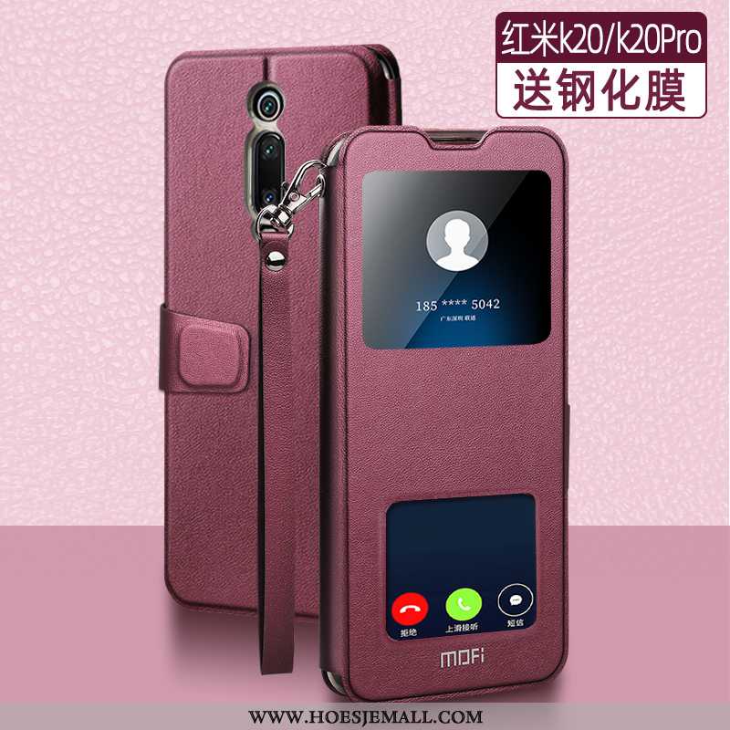 Hoesje Xiaomi Mi 9t Pro Leren Trend Windows Mesh Clamshell Bescherming Hoes Blauwe