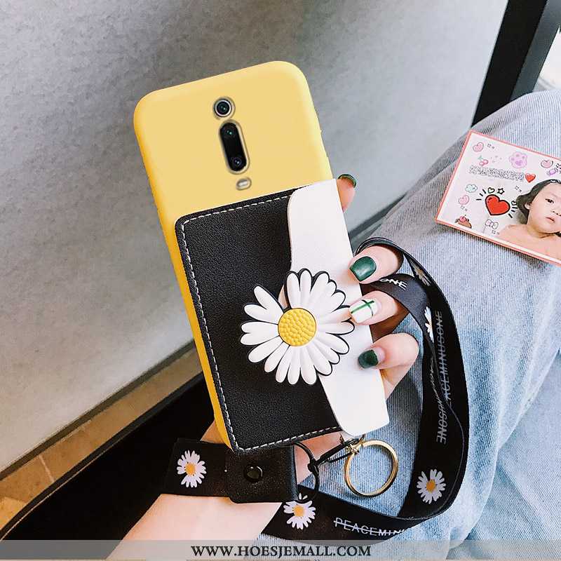 Hoesje Xiaomi Mi 9t Hanger Portemonnee Rood Hoes Madeliefjes Kaart Tas Bescherming Geel