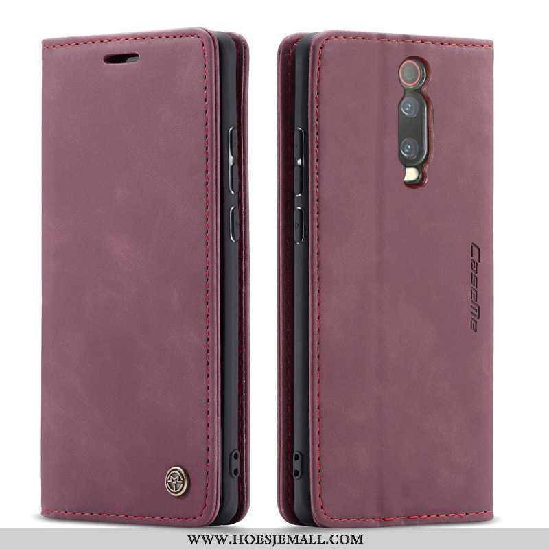 Hoesje Xiaomi Mi 9t Leren Mobiele Telefoon Kaart Folio Mini Wijnrood Bordeaux