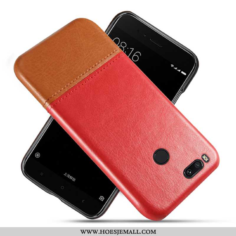 Hoesje Xiaomi Mi A1 Leer Bescherming Bedrijf Kwaliteit Mobiele Telefoon Vintage Rood