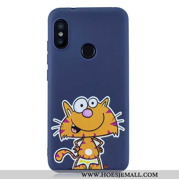 Hoes Xiaomi Mi A2 Lite Schrobben Spotprent Rood Mobiele Telefoon Hoesje Mini Trend Donkerblauwe