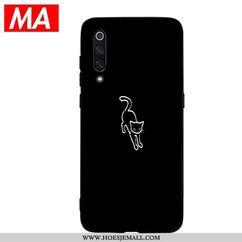 Hoesje Xiaomi Mi A3 Siliconen Persoonlijk Eenvoudige Kat Mini Patroon Mobiele Telefoon Zwarte