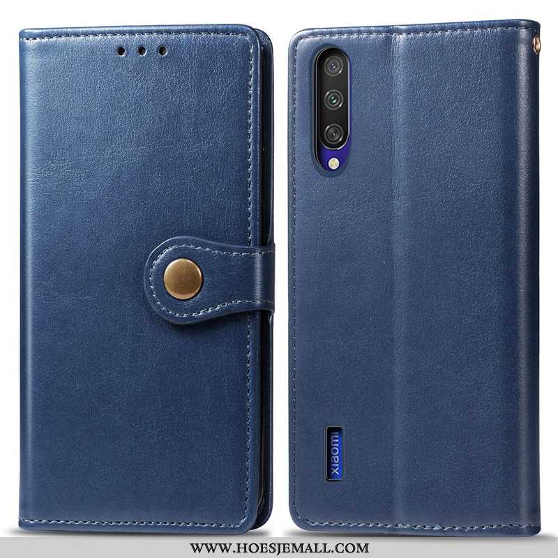 Hoesje Xiaomi Mi A3 Leren Hanger Hoes Mini Bedrijf Effen Kleur Mobiele Telefoon Donkerblauwe