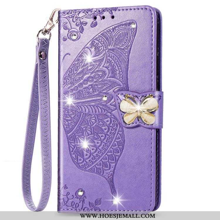 Hoesje Xiaomi Mi A3 Leren Hanger Vlinder All Inclusive Scheppend Anti-fall Purper