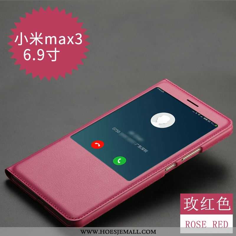 Hoes Xiaomi Mi Max 3 Bescherming Leren Hoesje Mobiele Telefoon Roze Winterslaap Mini