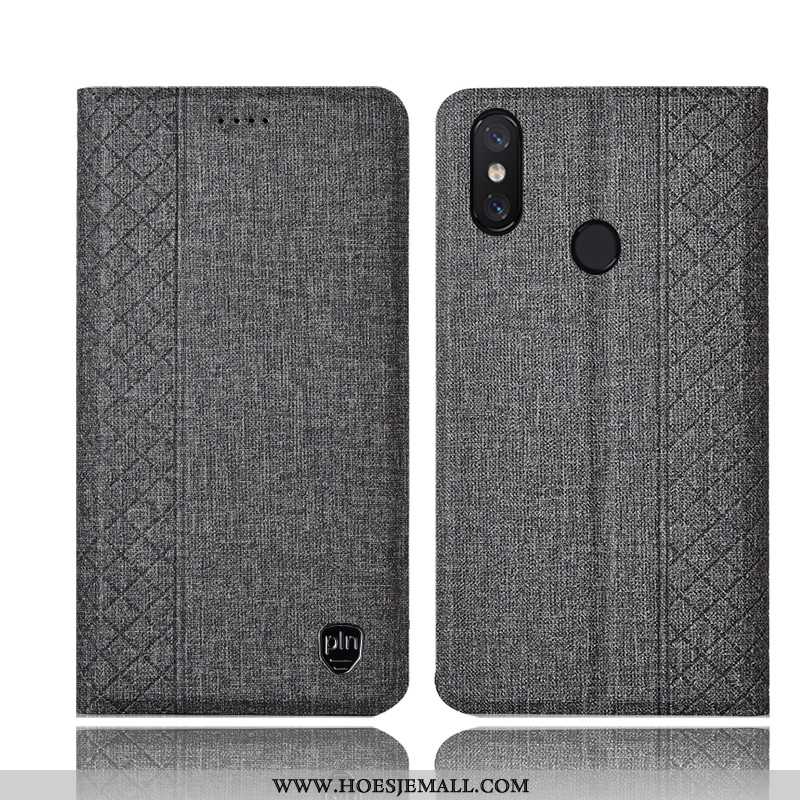 Hoes Xiaomi Mi Max 3 Katoen En Linnen Leren Hoesje Folio All Inclusive Grijs Bescherming