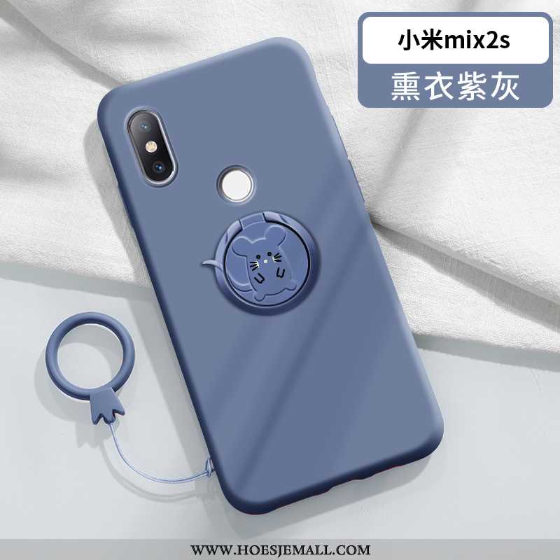 Hoesje Xiaomi Mi Mix 2s Siliconen Bescherming Rat Ondersteuning Dun Ring Anti-fall Donkerblauwe