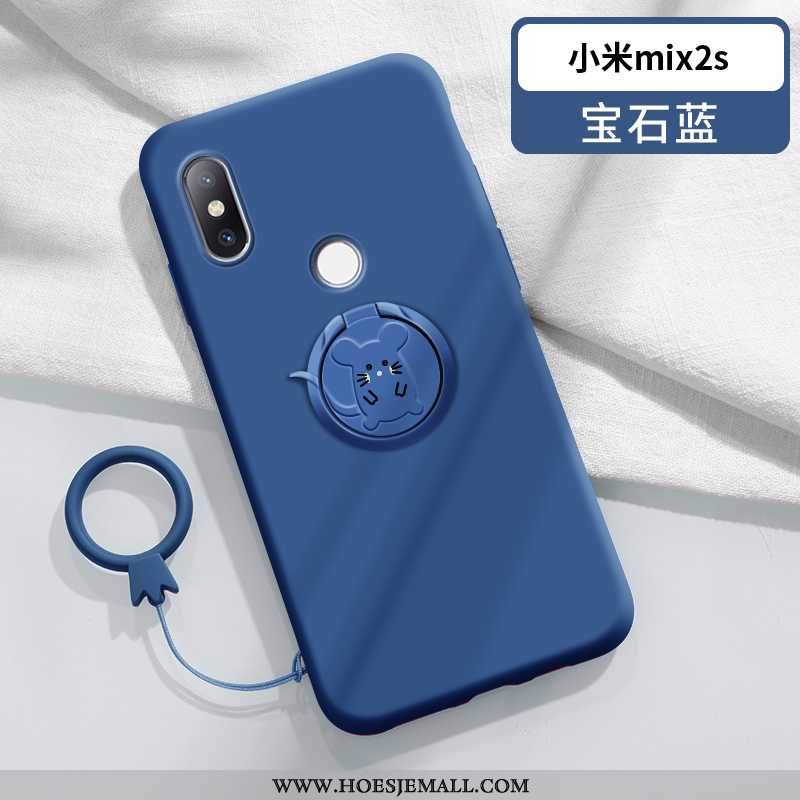 Hoesje Xiaomi Mi Mix 2s Siliconen Bescherming Rat Ondersteuning Dun Ring Anti-fall Donkerblauwe