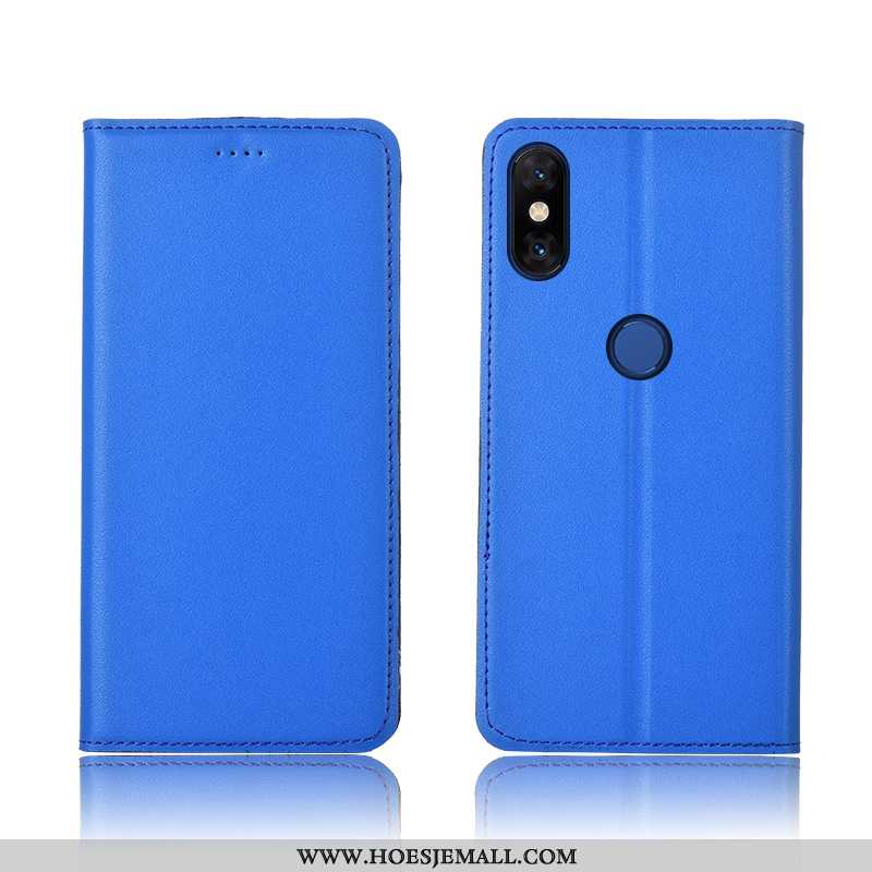 Hoes Xiaomi Mi Mix 3 Leren Hoesje Echt Leer Siliconen Mobiele Telefoon Bescherming Mini Blauwe