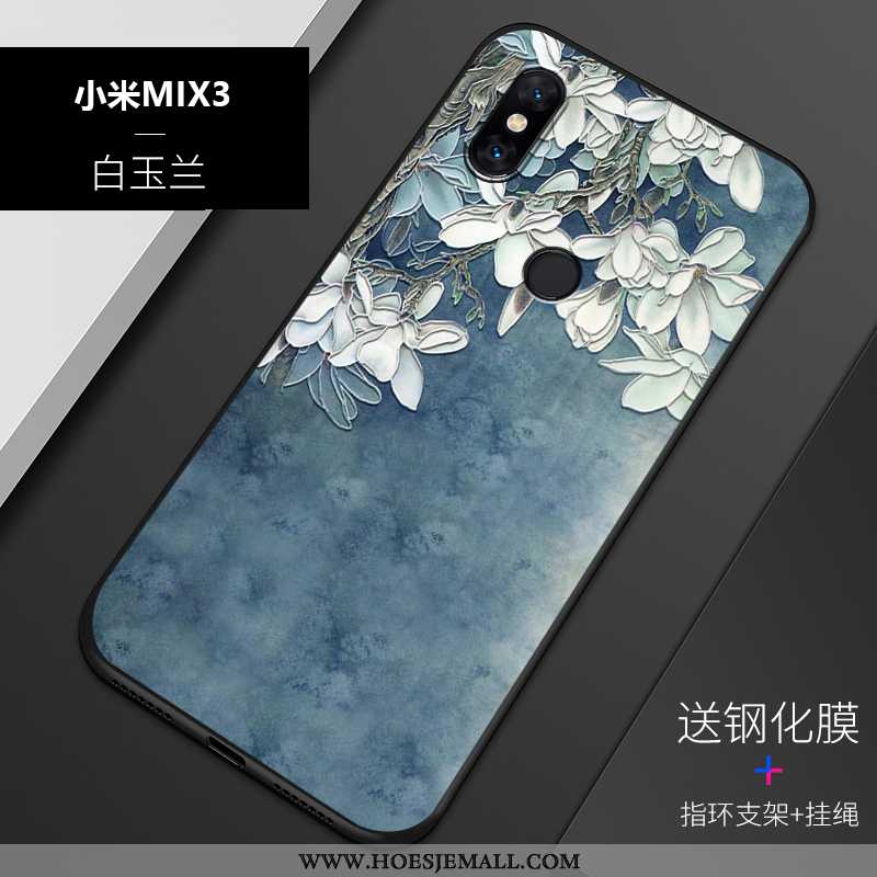 Hoes Xiaomi Mi Mix 3 Siliconen Bescherming Reliëf Trend Mobiele Telefoon Blauw Hoesje Blauwe