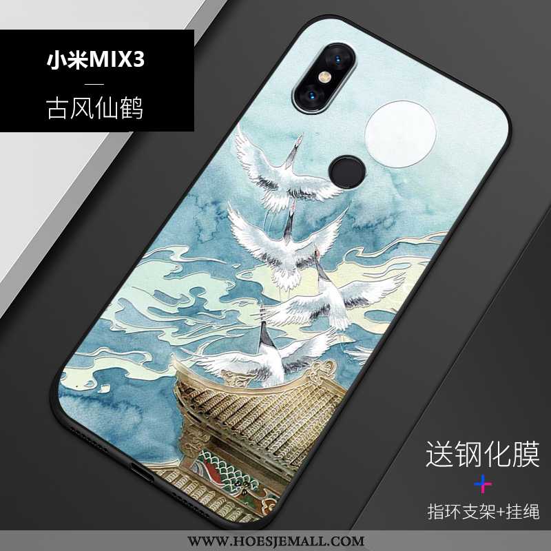 Hoes Xiaomi Mi Mix 3 Siliconen Bescherming Reliëf Trend Mobiele Telefoon Blauw Hoesje Blauwe