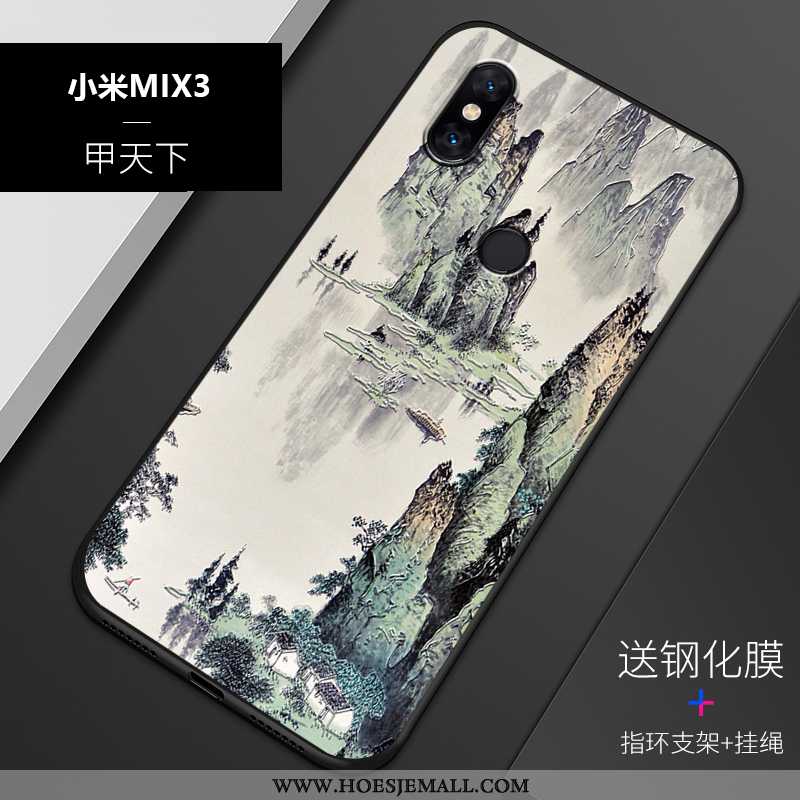 Hoes Xiaomi Mi Mix 3 Siliconen Bescherming Reliëf Trend Mobiele Telefoon Blauw Hoesje Blauwe