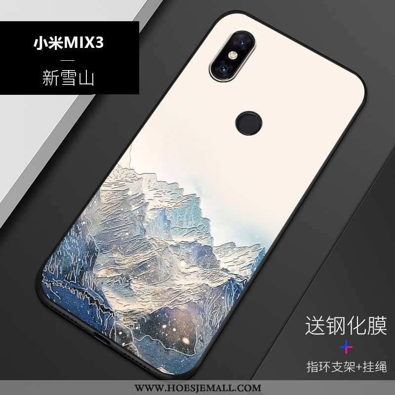 Hoes Xiaomi Mi Mix 3 Siliconen Bescherming Reliëf Trend Mobiele Telefoon Blauw Hoesje Blauwe