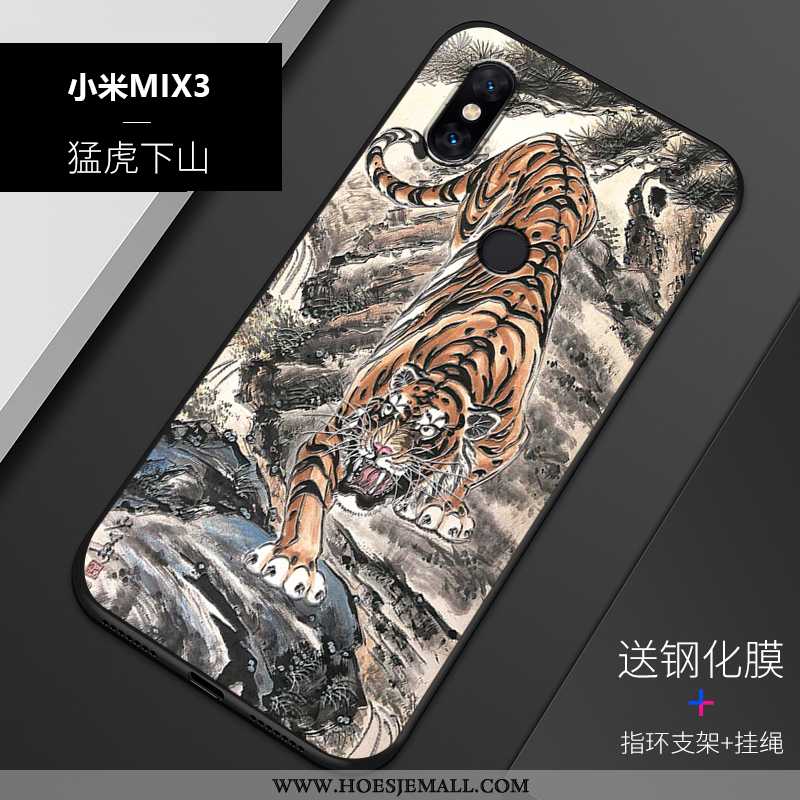 Hoes Xiaomi Mi Mix 3 Siliconen Bescherming Reliëf Trend Mobiele Telefoon Blauw Hoesje Blauwe