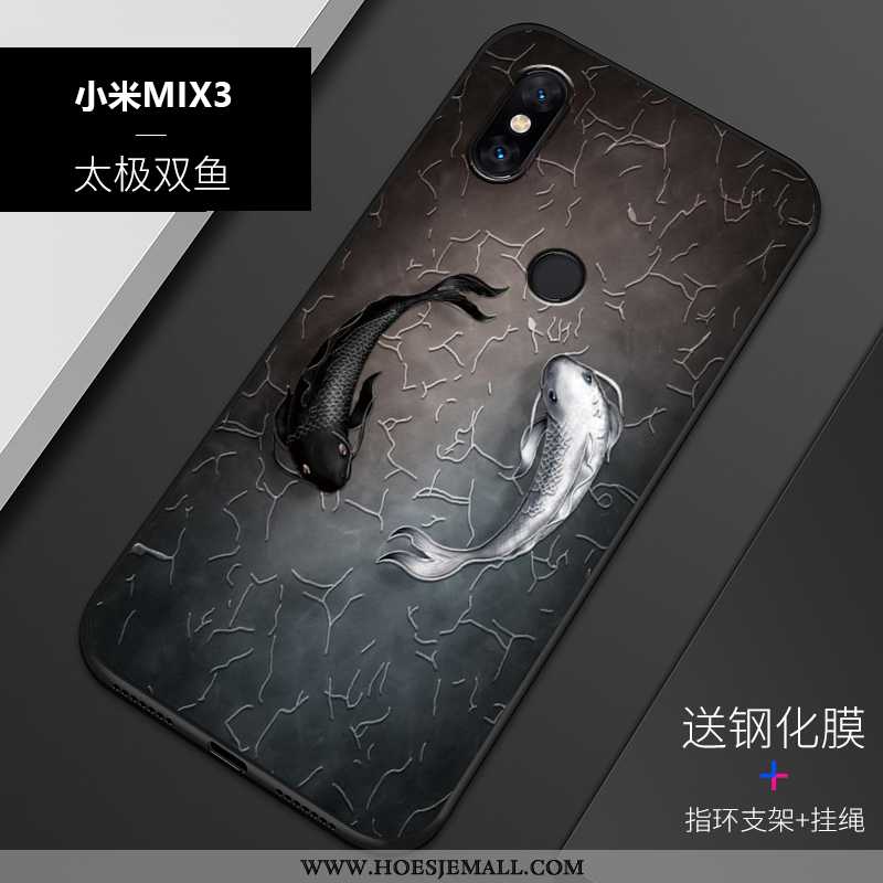 Hoes Xiaomi Mi Mix 3 Siliconen Bescherming Reliëf Trend Mobiele Telefoon Blauw Hoesje Blauwe