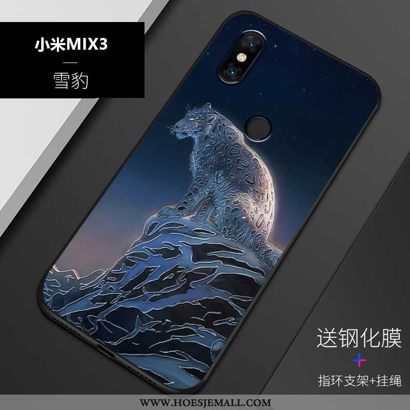 Hoes Xiaomi Mi Mix 3 Siliconen Bescherming Reliëf Trend Mobiele Telefoon Blauw Hoesje Blauwe