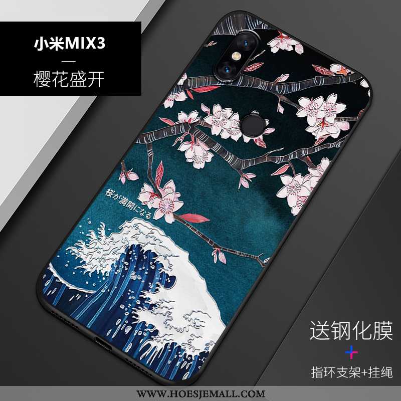 Hoes Xiaomi Mi Mix 3 Siliconen Bescherming Reliëf Trend Mobiele Telefoon Blauw Hoesje Blauwe