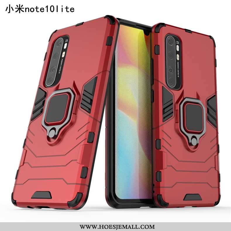 Hoesje Xiaomi Mi Note 10 Lite Mini Auto Drie Verdedigingen Ring Mobiele Telefoon Heimelijkheid Rood