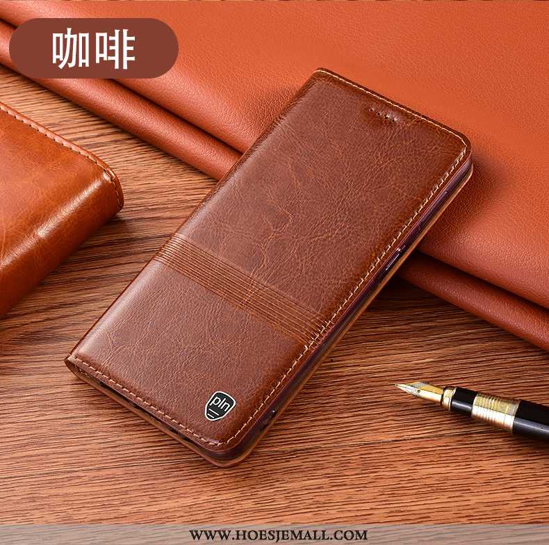 Hoes Xiaomi Mi Note 10 Lite Echt Leer Bescherming Hoesje Folio Mini Jeugd Bruine