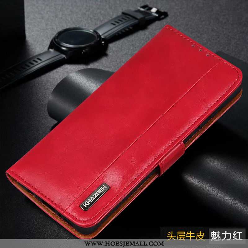 Hoesje Xiaomi Mi Note 10 Lite Echt Leer Bescherming Mini Hoes Leren Mobiele Telefoon Rood