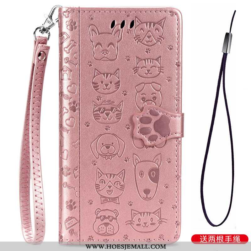 Hoes Xiaomi Mi Note 10 Lite Leren Hoesje Hanger Reliëf Mobiele Telefoon Jeugd Hond Reliëf Roze