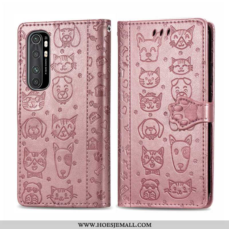 Hoes Xiaomi Mi Note 10 Lite Leren Hoesje Hanger Reliëf Mobiele Telefoon Jeugd Hond Reliëf Roze