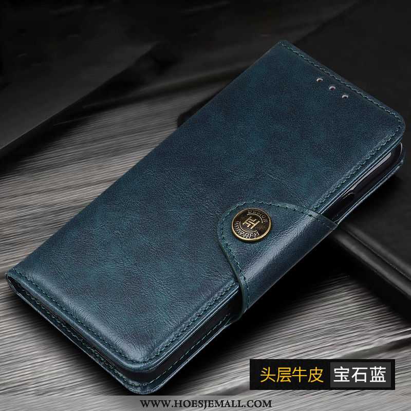 Hoesje Xiaomi Mi Note 10 Bescherming Leren High End Mini Hoes Bedrijf Echt Leer Donkerblauwe