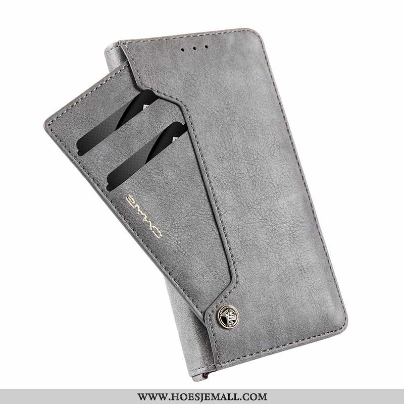 Hoesje Xiaomi Mi Note 10 Bescherming Leren Kaart Folio Anti-fall Hoes Grijs